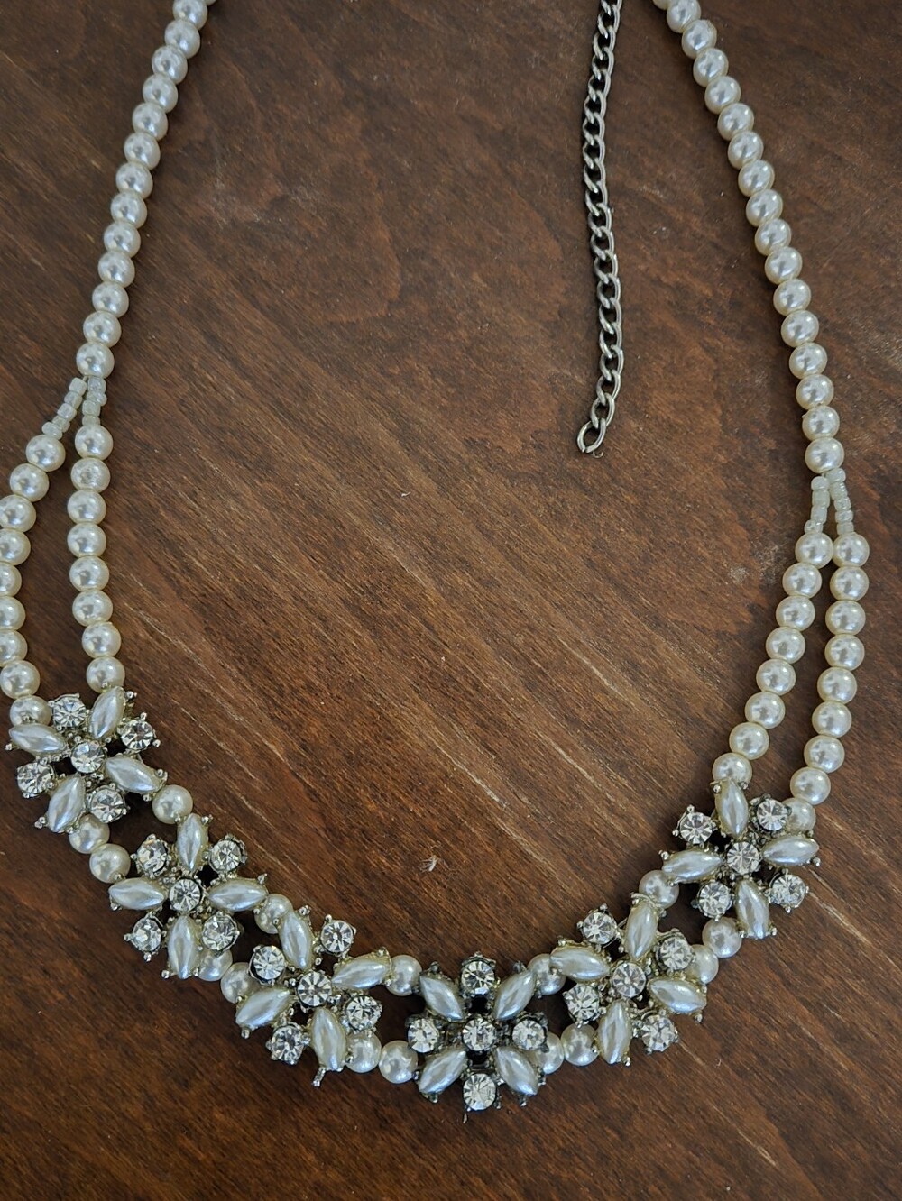 Pearl and Crystal Floral Statement Necklace - White